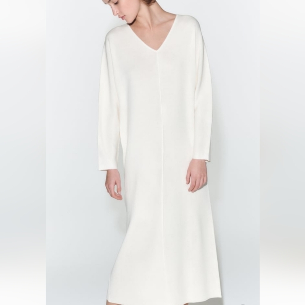 Zara Front Rolled Seam knit Midi Dress - Picture 2 of 10